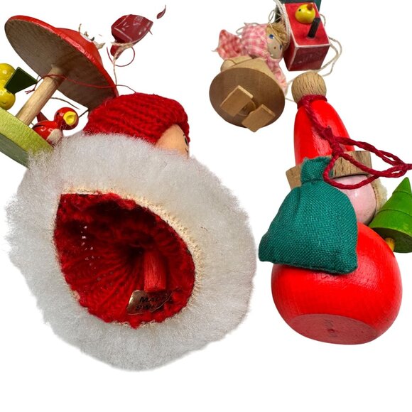 Germany Italy Christmas Ornaments Lot Wooden Handmade Figures Houses Soldier Elf - Picture 8 of 13